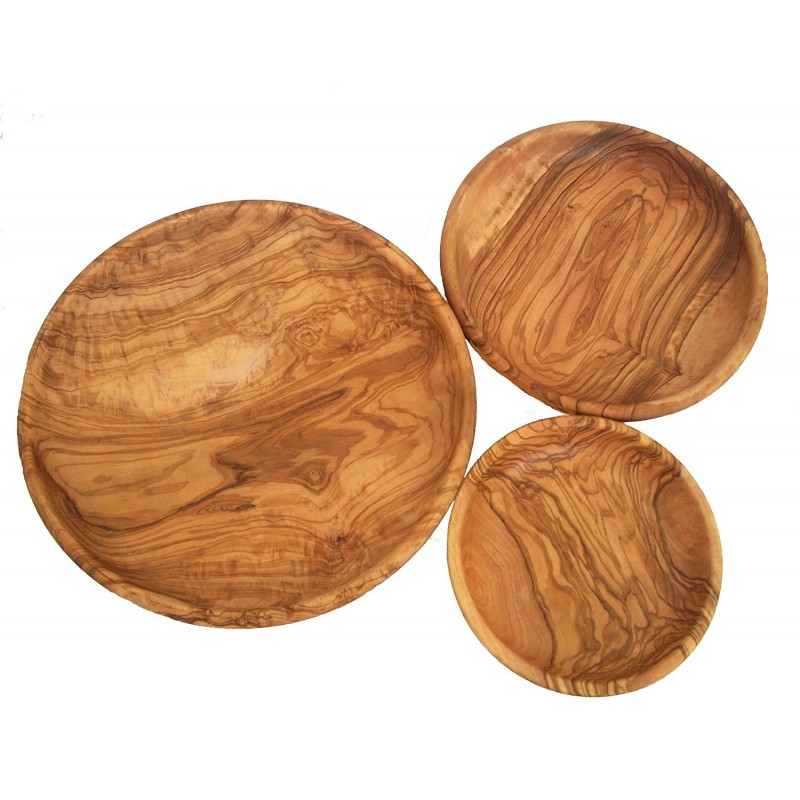 Set of 6 Plates LAMAMMA Finely Grained Olive Wood Oiled Diameter ca 3 cm. 15 cm Height ca 